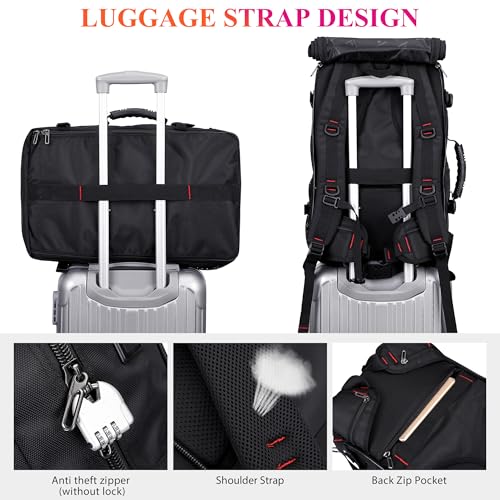 WITZMAN Carry on Travel Backpack for Men Airline Approved Fits 16" Laptop | Nylon 3 in 1 Luggage Duffle Bag with USB Charging Port, Shoe Compartment, For Weekend Getaway, Overnight Trip, B682 Black - color: 01.black