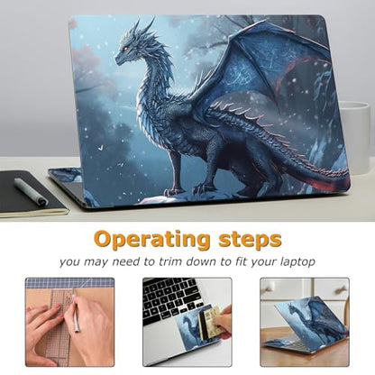 Universal Laptop Skin Sticker with 2 Wrist Pad Decals, 3-Piece Removable Vinyl Laptop Cover, Blue Dragon Waterproof Anti-Scratch, Easy-Trim Fit for 13.3" 14" 15.6" Laptops - color: Blue Dragon