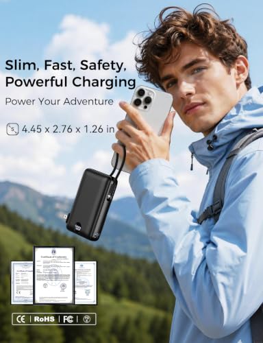 Portable Charger Power Bank 50000mAh Massive Capacity, Built-in Wall Plug USB-C & iOS Cables, 22.5W Fast Charging Battery Pack with LED Display, Travel Essential for Camping, iPhone, Samsung Black