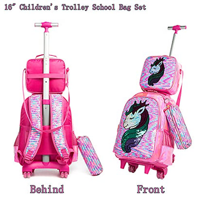School Kids Rolling Backpack for Girls 3PCS With Trolley Wheeled Backpacks - color: Djs-mh