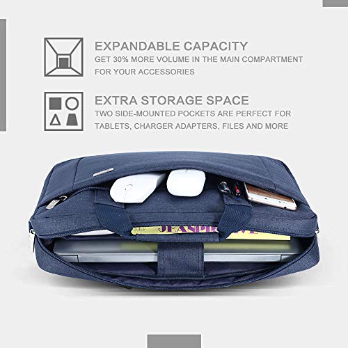 Voova 15.6-15 Inch Laptop Bag, Computer Bag, MacBook Bag, Blue | Expandable splash-proof laptop messenger bag with removable strap; fits notebooks, MacBook, HP, Dell, Lenovo and Asus - color: Blue, size: 14-15.6 Inch