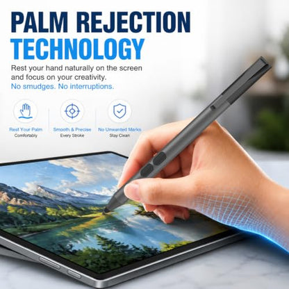 Active Pen for HP Omnibook Envy x360 Spectre Pavilion, Palm Rejection | 1024 Pressure Levels, 300-Day Battery, Dual Side Button, No Bluetooth, MPP 1.51 for Drawing & Note-taking - color: Black