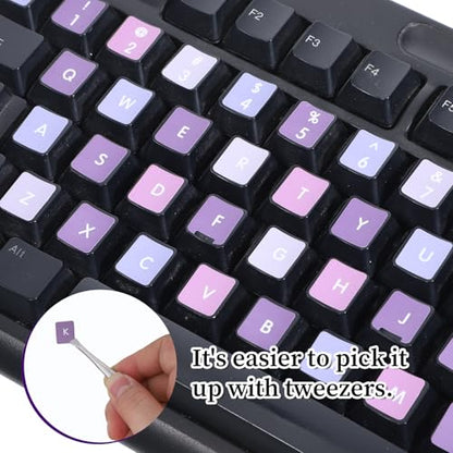 2pcs English Keyboard Stickers Laptop with Tweezer Universal Replacement English Laptop Keyboard Stickers Purple Background with White Lettering Sticker for PC Computer Desktop