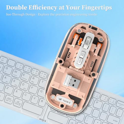 Veout Wireless Bluetooth Mouse, Portable Silent Click Rechargeable Mouse with USB Receiver, 3-Level DPI, Compatible with Laptop, PC, Mac, Tablet, Phone - color: Mouse-Pink