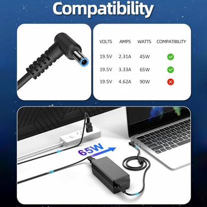 Laptop Charger Compatible with HP Laptop 65W 45W Computer Charger Smart Blue Tip Power Adapter - color: Black2