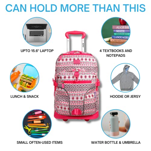 J World Lunar Rolling Backpack. Laptop Bag With Wheels. Wheeled Carry-On Travel Luggage, Skandi Pink, 19.5 x 13 x 8 Inches