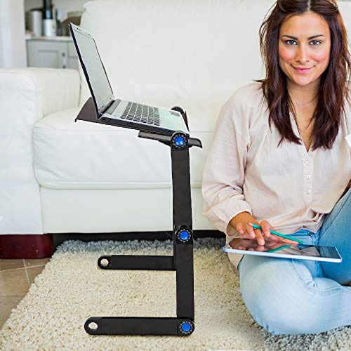 Foldable Aluminum Laptop Desk Adjustable Portable Laptop Table Stand with 2 CPU Cooling Fans and Mouse Pad Ergonomic Lap Desk for Bed and Sofa Up to 17 Inches