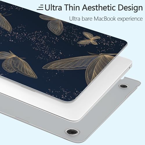 Designed for MacBook Air 13 inch Case 2021-2018 A2337 M1/A2179/A1932, Ultra-Thin Hard Shell Case for MacBook Air 13.3" with Keyboard Cover & USB Adapter & Webcam Cover, Butterflies in Golden - color: Butterflies in Golden