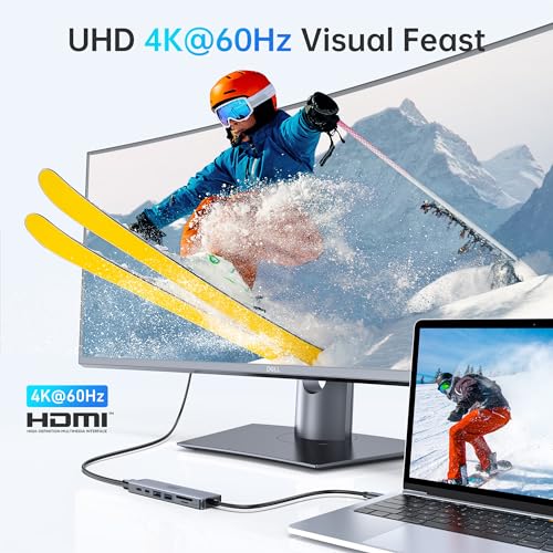 USB C Hub HDMI Adapter for MacBook Pro/Air, 7 in 1 USBC Dongle with HDMI, microSD/SD Card Reader, USB C Data Port,100W PD, and 2 USB 3.0 Compatible for MacBook Pro/Air, Dell XPS, Lenovo Thinkpad. - color: Space Gray
