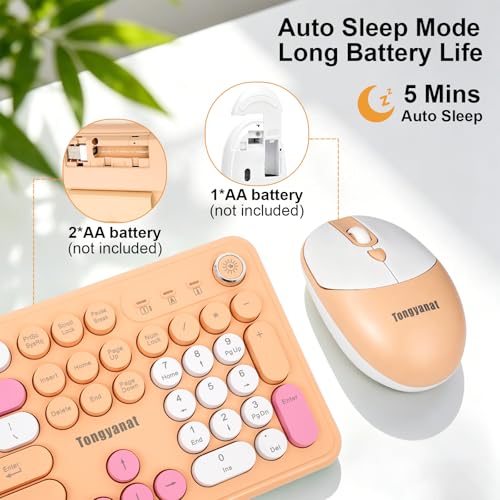 Tongyangat Wireless Keyboard and Mouse Combo, 2.4G Full-Size Keyboard Mouse Set, Plug & Play, Quiet Click, Ergonomic Design, Compatible with Windows, Mac, Laptop, Desktop, Computer (T801A-Yellow) - color: T801A-Yellow