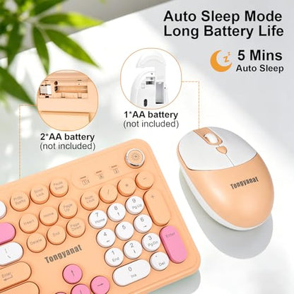 Tongyangat Wireless Keyboard and Mouse Combo, 2.4G Full-Size Keyboard Mouse Set, Plug & Play, Quiet Click, Ergonomic Design, Compatible with Windows, Mac, Laptop, Desktop, Computer (T801A-Yellow) - color: T801A-Yellow