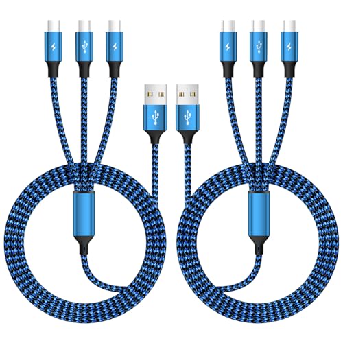 USB C Splitter Cables, Nylon Braided Multi Charging Cable, USB A to USB C Cable with 3 Type C Compatible with iPhone 16/15 Series, iPad Pro,‌ Galaxy S Series with Most Phones and More (2Pack 5FT) - color: USB A-Blue_Black1-2Pack
