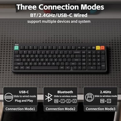 NuPhy Node100 Wireless Mechanical Keyboard, Hot Swappable Custom Low Profile Keyboard, 103 Keys Computer Gaming Keyboards, Supports Touch Gestures, PBT Keycaps, RGB Backlit, Bluetooth/2.4GHz/USB-C - color: Gray, size: Low-profile Brown Nano Switch