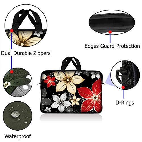 LSS 10.2 inch Laptop Sleeve Bag Compatible with Acer, Asus, Dell, HP, Sony, and More | Carrying Case Pouch w/Handle, Black Gray Red Flower Leaves - color: Black Gray Red Flower Leaves, size: 8 in -10.2 in