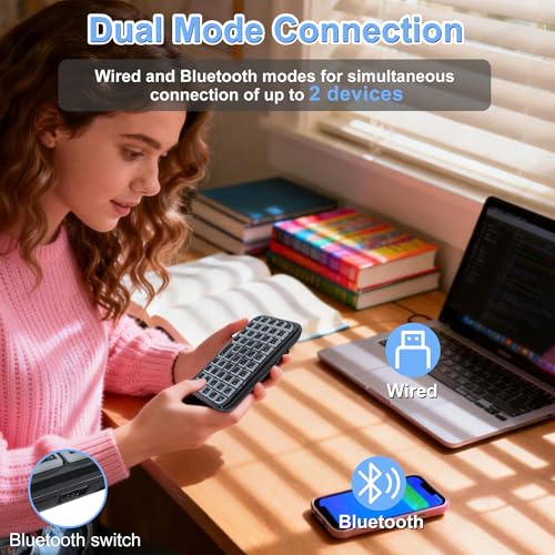 Wireless Keyboard Super Mini Bluetooth Keyboard with Backlight Wired & Bluetooth Dual Mode Rechargeable Silent Portable Compact Pocket Slim Handheld Keypad for Laptop PC Notebook Tablet Smartphone