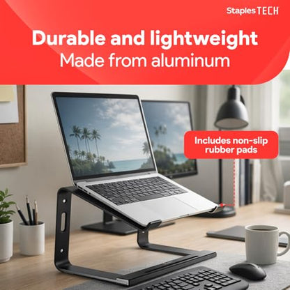 Staples TECH Aluminum Laptop Stand, Black, 11.2” x 10.2”, Ergonomic Cooling Riser for Notebook/MacBook/PC - style: Black