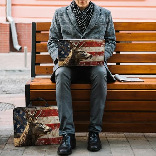 10 inch Laptop Sleeve with Laptop Skin Sticker Set – Slim Protective Case with Smooth Zipper, Lightweight Tablet & Notebook Sleeve for Travel & Daily Carry, Deer Flags - color: Deer Flag, size: 10 inch
