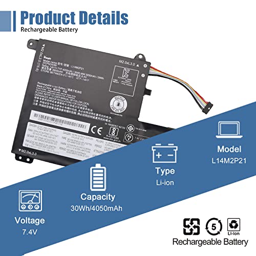 L14M2P21 Laptop Battery Replacement for Lenovo IdeaPad 330S-14AST 330S-14IKB 330S-15ARR 330S-15AST 330S-15IKB Series 5B10Q39203 5B10Q39204 L14L2P21 5B10Q39206 5B10W67199 7.4V 30Wh/4050mAh - size: 7.28*3.07*0.24 inch L14M2P21