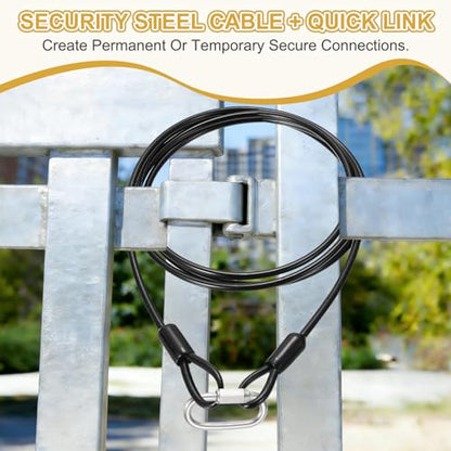 PATIKIL Security Cable Lock (1/8" Dia 6.6ft, Black)(5 Set) Vinyl Coated 304 Stainless Steel Double Loop Flexible Wire Rope Safety Cable with Quick Links Locking Connectors - color: Black, size: 1/8" x 6.6ft