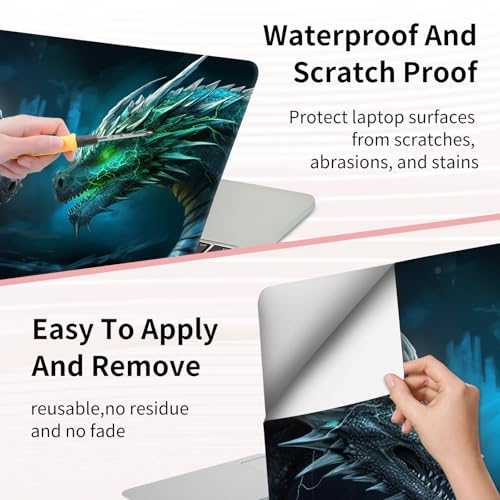 15.6 Inch Laptop Skin Sticker, Reusable Vinyl Cover Protector with 2 Wrist Pad Skins, Removable Waterproof Scratch-Resistant for 12-15.6 Inch Laptop Notebook,Green Dragon - color: Green Dragon