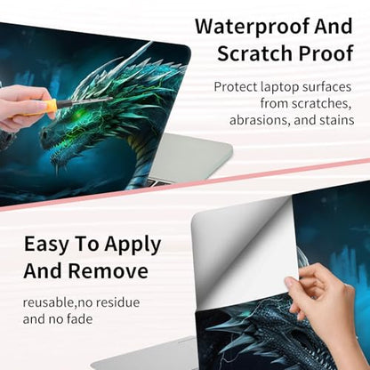 15.6 Inch Laptop Skin Sticker, Reusable Vinyl Cover Protector with 2 Wrist Pad Skins, Removable Waterproof Scratch-Resistant for 12-15.6 Inch Laptop Notebook,Green Dragon - color: Green Dragon