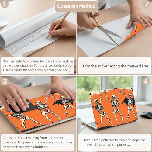 Aesthetic Laptop Skin Cover,12-15.6 Inch Universal Vinyl Sticker Decal,Waterproof Scratch-Resistant Notebook Wrap,Removable Residue-Free Protector,Dancing Skeletons Halloween - color: Dancing Skeletons Halloween