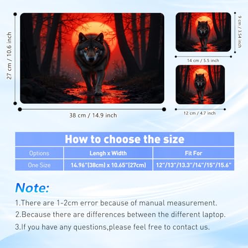 Universal Laptop Skin Sticker Decal with 2 Wrist Pad Skins, Waterproof Scratch Vinyl Cover for 11–15.6 Inch MacBook, HP, Dell, Lenovo, Cutable & Reusable,Lone Wolf Blood Moon - color: Lone Wolf Blood Moon