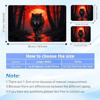 Universal Laptop Skin Sticker Decal with 2 Wrist Pad Skins, Waterproof Scratch Vinyl Cover for 11–15.6 Inch MacBook, HP, Dell, Lenovo, Cutable & Reusable,Lone Wolf Blood Moon - color: Lone Wolf Blood Moon
