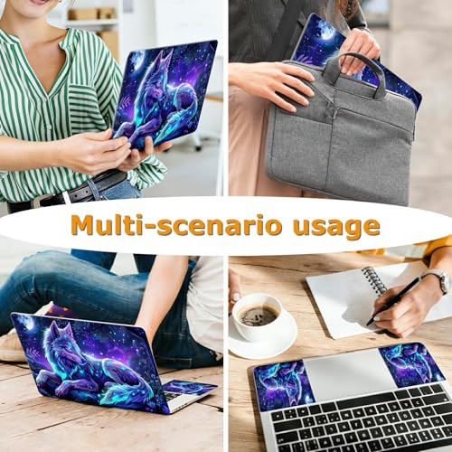 Universal Laptop Skin Sticker with 2 Wrist Pad Decals, 3-Piece Removable Vinyl Laptop Cover, Magic Wolfs Waterproof Anti-Scratch, Easy-Trim Fit for 13.3" 14" 15.6" Laptops - color: Magic Wolf