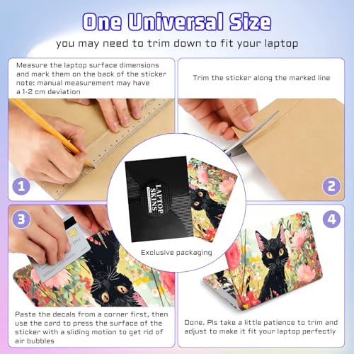 Universal Laptop Skin Sticker Decal, Compatible with MacBook HP Dell Lenovo 12"-15.6", Reusable Vinyl Notebook Cover 3PCS Set, High-Recognition Film-Black Cat Pink Flowers Cartoon - color: Black Cat Pink Flowers Cartoon