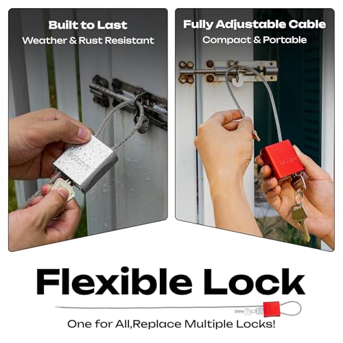 Cable Padlock with 3 Keys | L 1.15ft(0.35m),D 1/6in(4mm) Adjustable Steel Cable Lock | Aluminum Locks for Bikes, Gate, Lockers & Outdoor Gear | Weatherproof & Black - color: black - L 1.15ft(0.35m),D 1/6in(4mm)