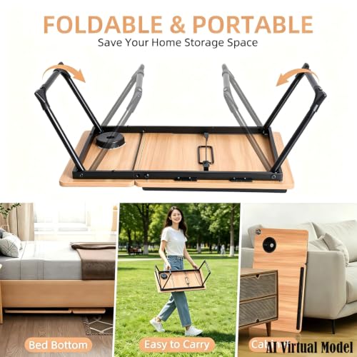 Lap Desk with Tablet Holder for Bed and Sofa, Wood Fin | Fits Laptops up to 17 inch, Built-in Cup Holder, Gooseneck Phone Stand, Extended Mouse Surface, Foldable Alloy Steel Legs - color: Natural
