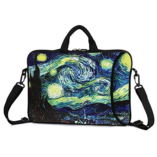 Violet Mist 14 Inch Laptop Shoulder Bag Carrying Case Laptop Sleeve 15 15.4 15.6 Inch Computer Messenger Bag Neoprene Waterproof Protective Tablet Handbag Handle Shoulder Strap, Starry Sky - color: Starry Sky, size: For 14"15"-15.6"