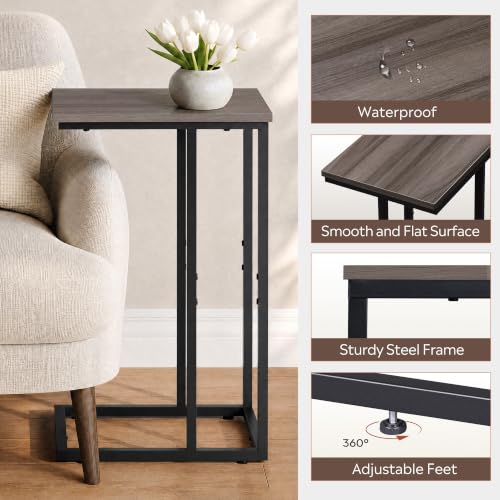 WLIVE Small Side Table, C Shaped End Table for Couch, Sofa and Bed, Tv Tray Table that Slides Under for Living Room, Bedroom, Bedside, Gray and Black - color: A-grey