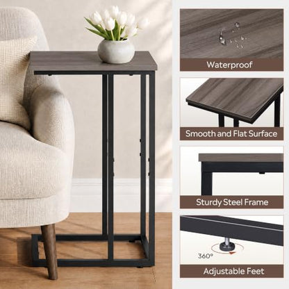 WLIVE Small Side Table, C Shaped End Table for Couch, Sofa and Bed, Tv Tray Table that Slides Under for Living Room, Bedroom, Bedside, Gray and Black - color: A-grey