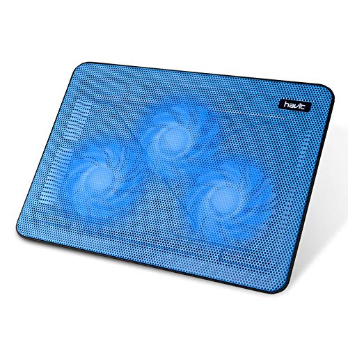 Havit HV-F2056 15.6-17 Inch Laptop Cooler Cooling Pad - Slim Portable USB Powered (3 Fans) (Blue) | Three quiet USB-powered fans circulate air below the laptop, two height settings improve viewing and typing comfort - color: blue