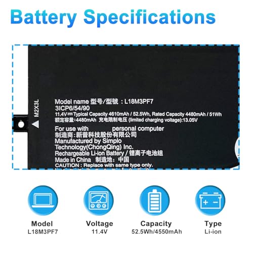 L18M3PF7 L18L3PF3 Battery for Lenovo ideapad S340-14IML/14API/14IIL/14IWL ideapad S340-15IWL/15API/15IIL Flex15IWL C340-15IWL/15IIL Series L18L3PF2 L18M3PF6 L18C3PF7 52.5Wh - size: 9.84*2.95*0.39inch L18M3PF7
