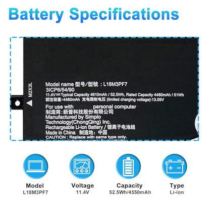 L18M3PF7 L18L3PF3 Battery for Lenovo ideapad S340-14IML/14API/14IIL/14IWL ideapad S340-15IWL/15API/15IIL Flex15IWL C340-15IWL/15IIL Series L18L3PF2 L18M3PF6 L18C3PF7 52.5Wh - size: 9.84*2.95*0.39inch L18M3PF7