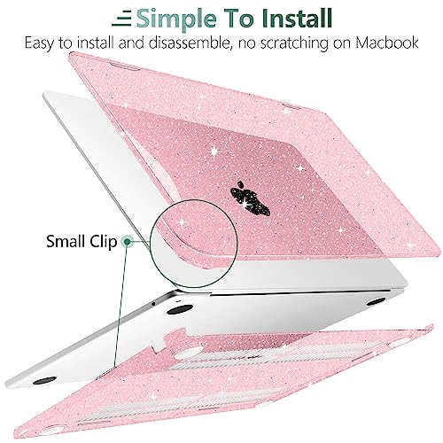Clear Glitter Case for MacBook Air 15 Inch M5 M4 M3 M2 (2026-2023) A3448 A3241 A3114 A2941, Protective Hard Shell Cover Compatible with Touch ID & Liquid Retina Display - Star Pink - color: Star Pink
