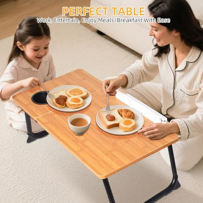 Adjustable Laptop Bed Table with Book Stand, Portable Reading Desk with Side Panel, Wood Grain - color: Bamboo Wood