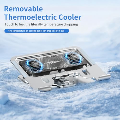 Laptop Cooling Pad with Detachable Fan & Cooler, 2-in-1 Laptop & Phone Stand, Adjustable Angle, 360° Rotatable Base, Carbon Steel, Ultra-Quiet & Super Sturdy for Laptop (Silver Gray) - color: Silver Gray