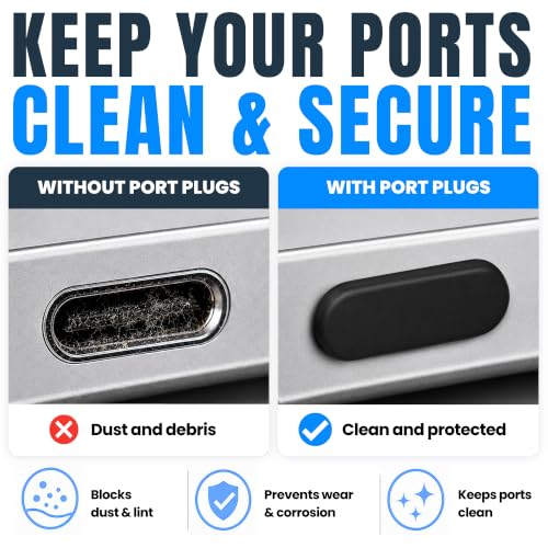 USB C Dust Plugs 10 Pack with Cleaning Brush, Charging Port Covers, Black | Helps block dust, lint and debris, helps support reliable charging, snug low profile fit, durable flexible construction - color: Black