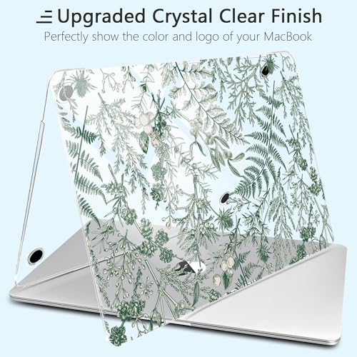 for MacBook Pro 13 inch Case 2022 M2 A2338 2020 Release– Fashionable Lightweight Floral Design Transparent HD Clear Laptop Shell, with TPU Keyboard Cover & OTG Adapters, Green Branches - color: Green branches