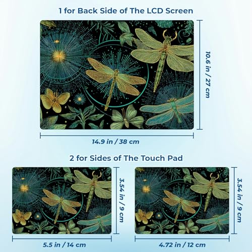 Reusable Universal Laptop Skin Sticker, Cut to Fit for 11.6–15.6 Inch Laptops, Waterproof Protective Film, No-Residue - Dragonfly Night Garden - color: Dragonfly Night Garden
