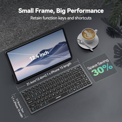 TECKNET Bluetooth Keyboard Rechargeable, 4-Device (2.4G+3BT) Wireless Keyboard, Ultra-Slim Quiet Typing, 14 Hotkeys Computer Keyboard for PC/Laptop/Tablet/iPad, Grayish-Black - color: Grey+Sliver