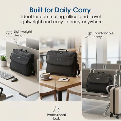 MANHATTAN Laptop Shoulder Bag Carrying Case – Slim Briefcase Style, Clamshell Opening, Padded Compartments–3 Yr Mfg Warranty - size: 17.3 Inch