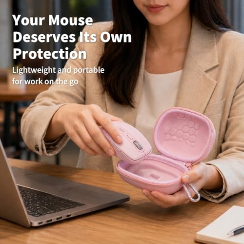 Comecase Compact Mouse Case for Logitech MX Anywhere 3S/3/2S/2 | Hard Shell Storage, Raised Inner Dots, Accessory Groove, Carabiner, Travel and Business Use, Pink, Bag Only - color: Pink
