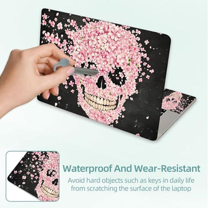 Universal Laptop Skin Decal, 3-Piece Vinyl Protector for 12 13 14 15.6" Notebook, Waterproof Anti-Scratch, Easy Trim & Bubble-Free Finish, Skull Made of Pink Flowers - color: Skull Made of Pink Flowers