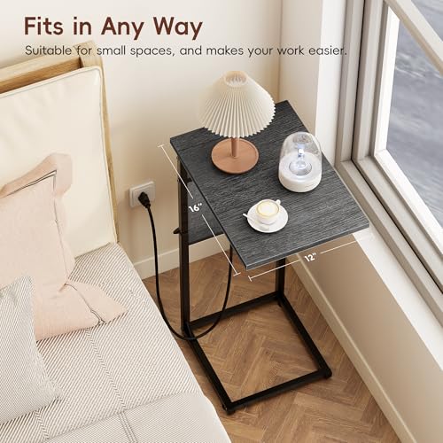 Vagusicc C-Shaped End Tables Set of 2 with Charging Station, 33'' Tall C Table Adjustable Height Side Table for Couch, Small Couch Table that Slide Under Sofa, TV Trays for Living Room, Gray Walnut - color: 2pc Gray Walnut, style: With Plug