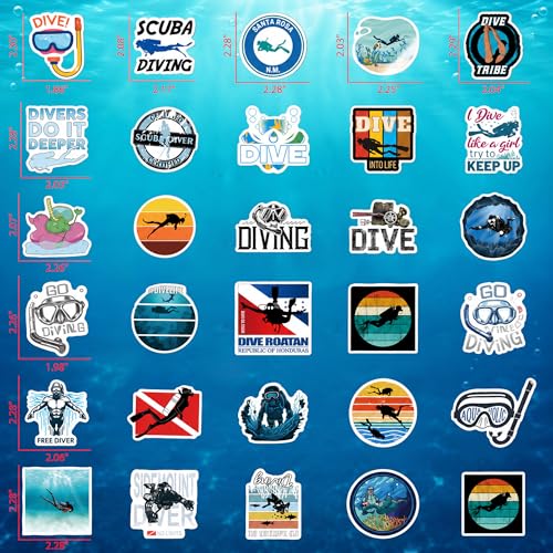 DETICKERS Diving Stickers Scuba Stickers for Divers 55 PCS Waterproof Vinyl Ocean Stickers Gifts - style: Diving